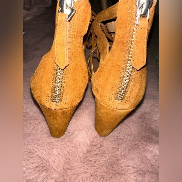 Halogen brown leather lace up block heel round toe heels sz 9 fall boho - Picture 8 of 13